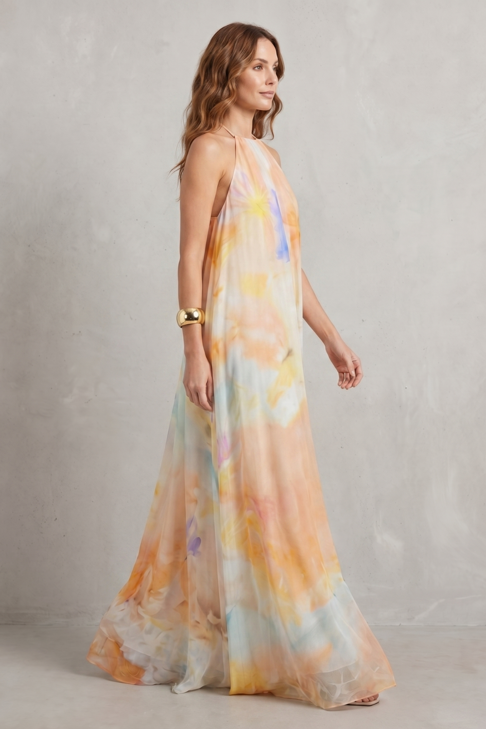 Corinelle – Wasserfarben-Neckholder-Grazie – Maxikleid