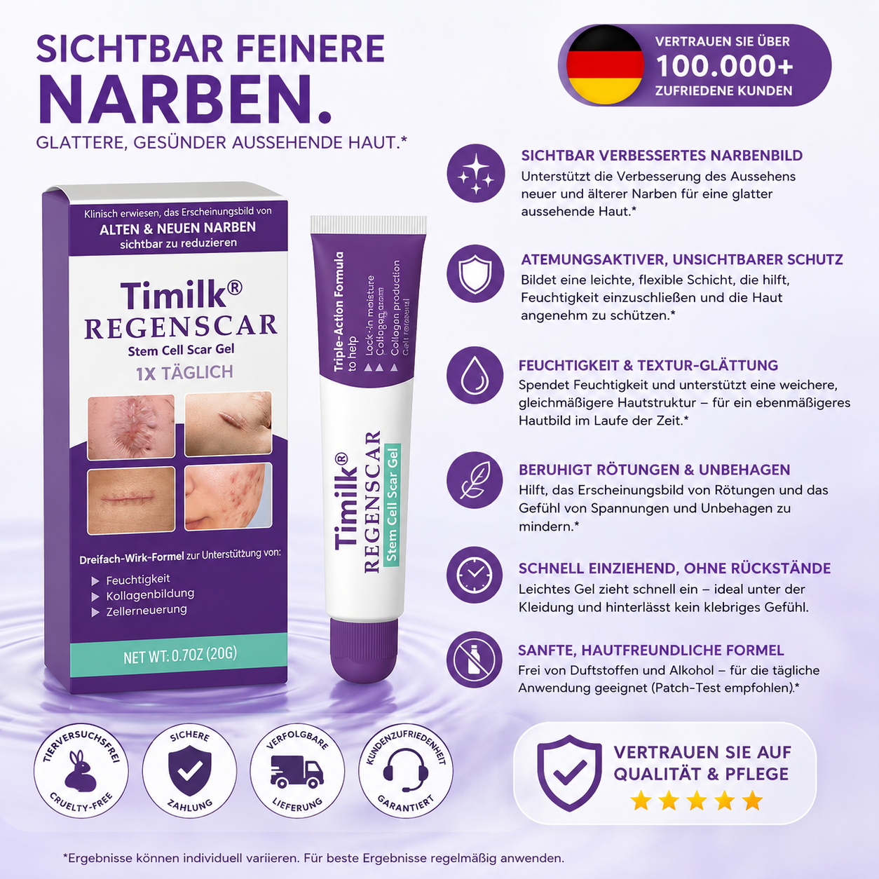 Timilk® REGENSCAR Stammzellen-Narbengel, 20g | Wirksame Narbenpflege – Made in Germany & Klinisch getestet