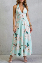 Florévia – Rückenfreie florale Eleganz – Maxikleid