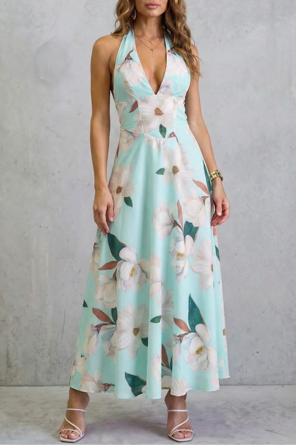 Florévia – Rückenfreie florale Eleganz – Maxikleid