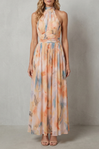 Vivienne – Neckholder-Maxikleid aus Aquarellstoff