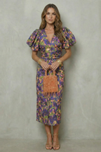Valerissa – Bold abstract statement – Puff sleeve midi dress