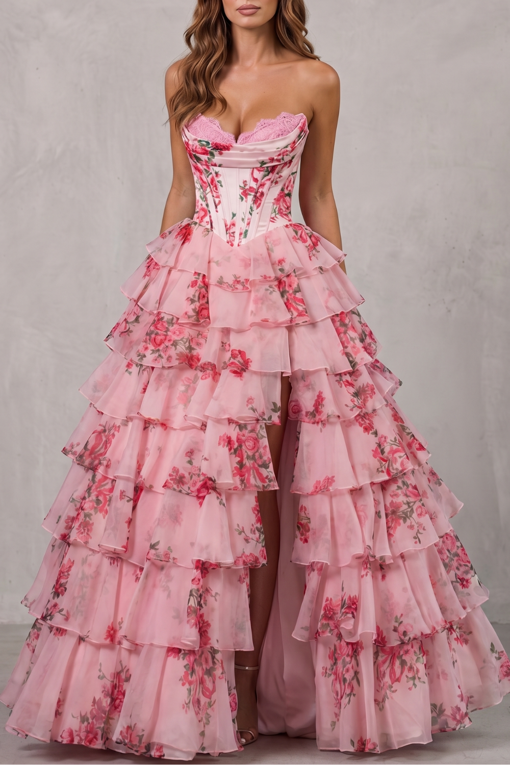 Fleurienne – Mehrlagige Blumen-Couture – Maxikleid