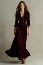 Celeste – Vintage Samt-Maxikleid – Eleganter Rock mit Knöpfen und Reversdetails