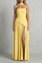 Elarisse – Asymmetric drape accent – Strapless formal gown