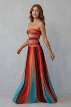 Zafrina – Sunset ombré allure – Strapless maxi dress