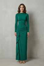 Veneta – Skulptierter Seitendrapée – Maxi-Kleid mit langen Ärmeln