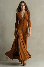 Celeste – Vintage Samt-Maxikleid – Eleganter Rock mit Knöpfen und Reversdetails