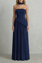 Celestara – Sculpted draped slit – Strapless maxi dress