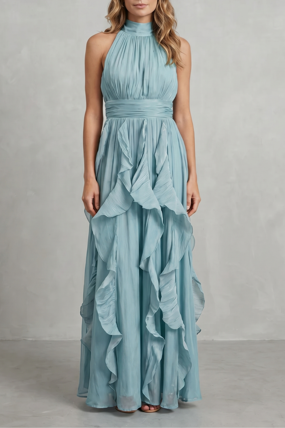 Rosamira – Geraffte Chiffon-Eleganz – Maxikleid