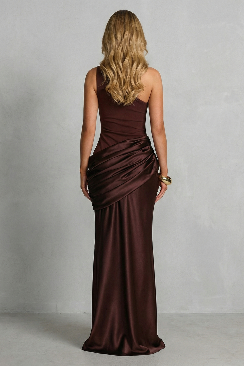 Seraphielle – Satin-drapierte Eleganz – Maxikleid mit One-Shoulder-Träger