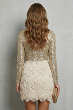 Harlisse – Langärmliges Pailletten-Glamour – Minikleid