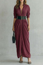Solenzia – Pleated waist drama – Maxi shirt dress (includes belt)