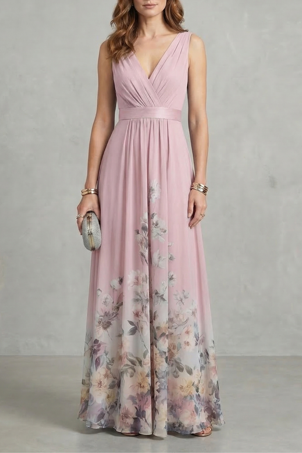 Elarisse – Florale Anmut – Maxikleid mit V-Ausschnitt