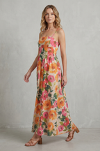 Florielle – Blumen-Charme mit eckigem Ausschnitt – Midikleid