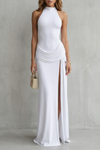 Winona – Sleek sophistication – Women’s High-Neck Sleeveless High-Slit Maxi Dress