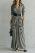 Solenzia – Pleated waist drama – Maxi shirt dress (includes belt)