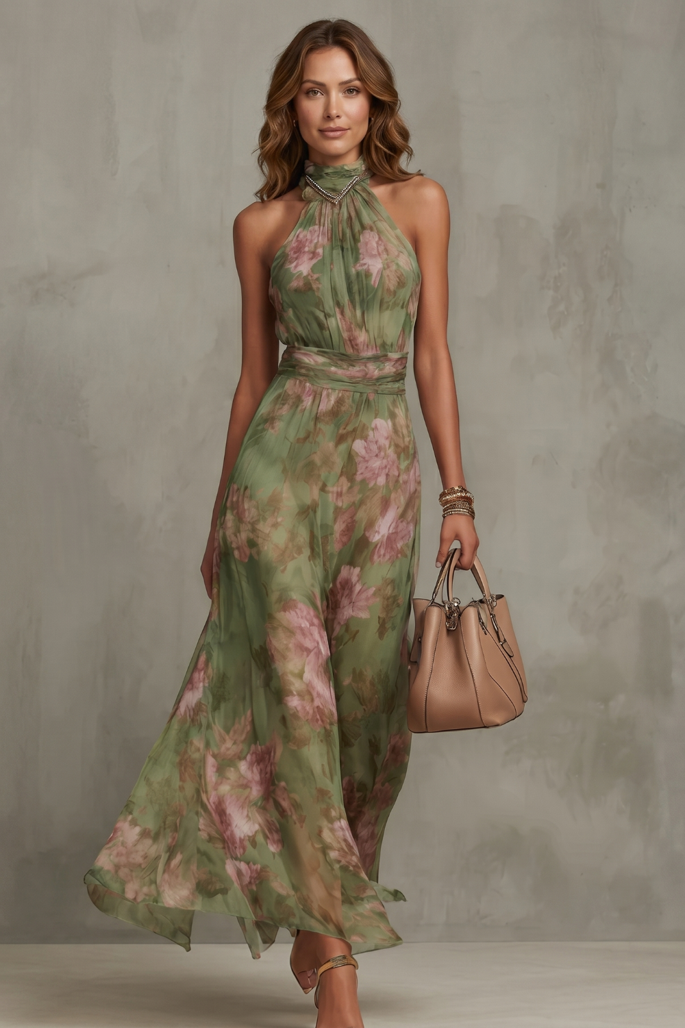 Floréa – Romantische, blumige Neckholder-Silhouette – Maxikleid