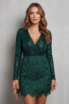 Harlisse – Langärmliges Pailletten-Glamour – Minikleid