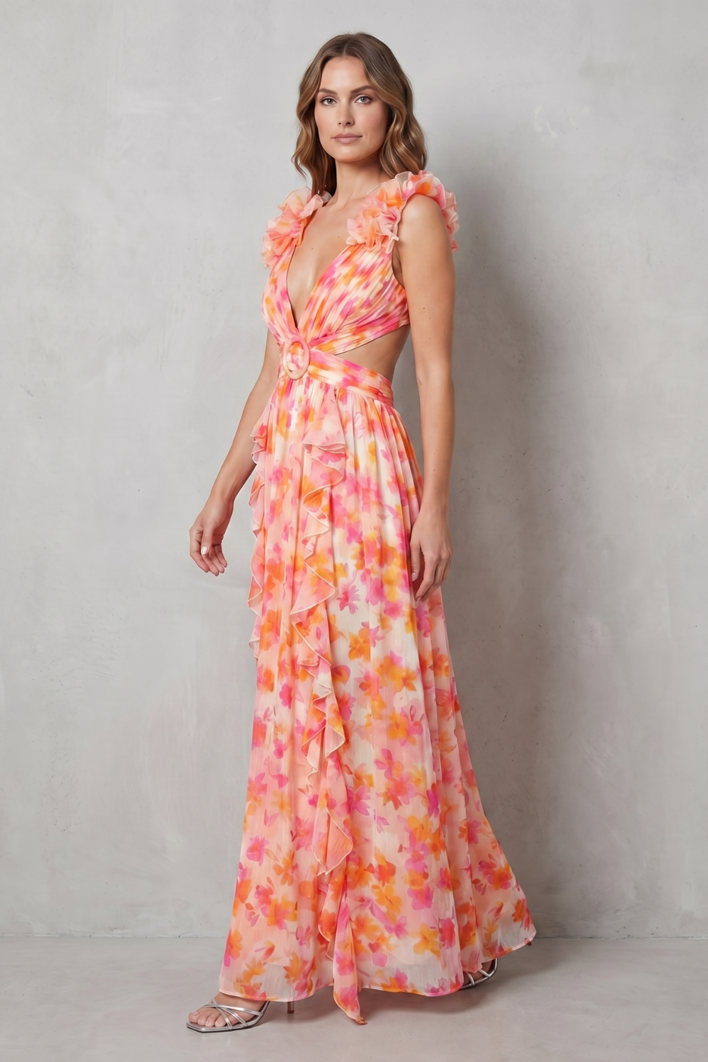 Elizara – Gerüschte Blumenromantik – Maxikleid