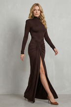 Noctavelle – Sculpted knot detail – High slit maxi dress