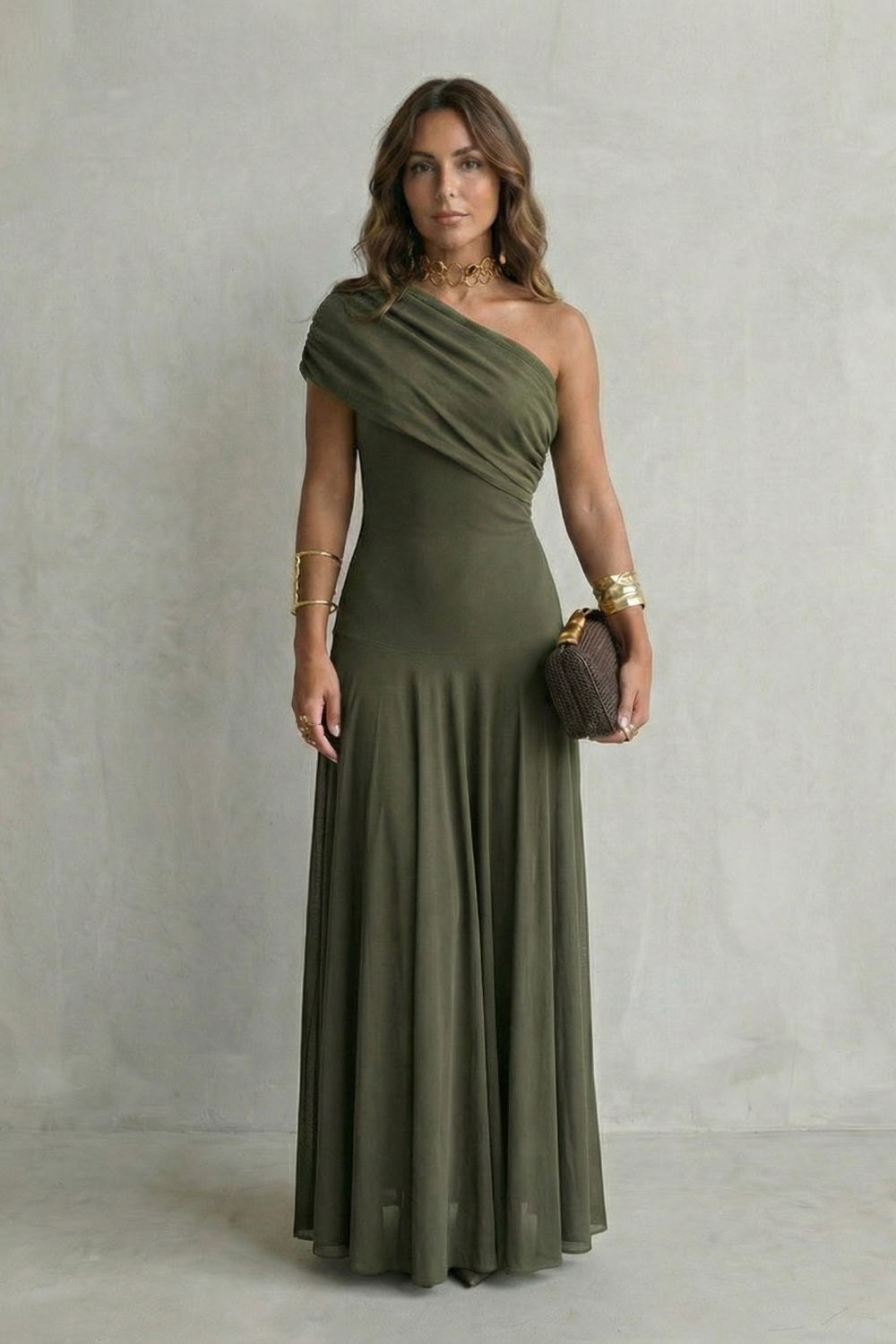 Bellamare – Elegantes, drapiertes Dekolleté – Maxikleid mit One-Shoulder-Träger