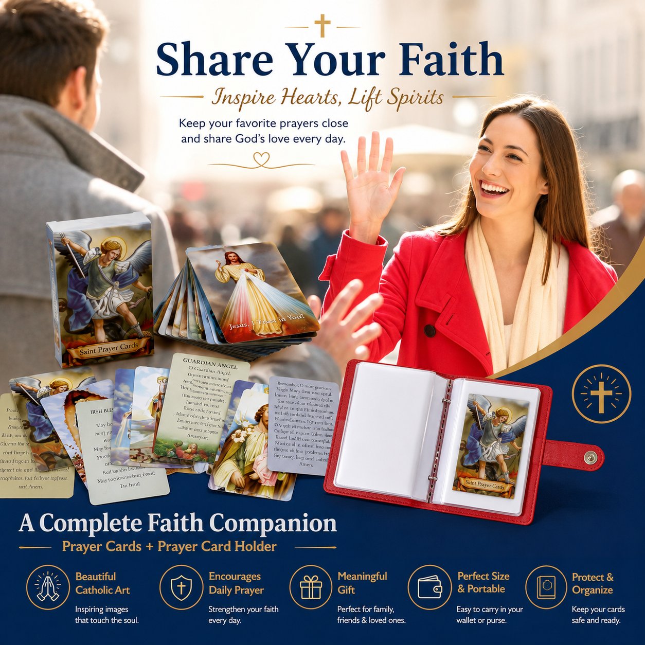 ✝🙏Katholischer Heiligenkartenhalter aus Kunstleder – Taschen-Gebetskartenorganizer mit Druckknopfverschluss