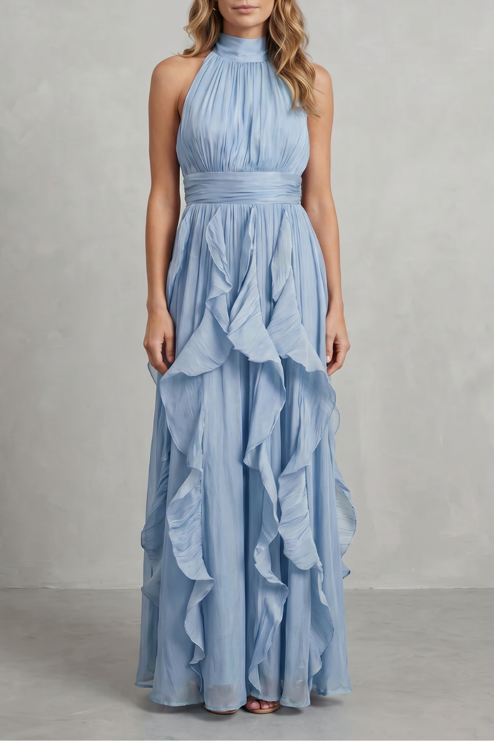 Rosamira – Geraffte Chiffon-Eleganz – Maxikleid