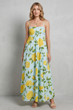 Roselune – Blumenmuster mit eckigem Ausschnitt – Maxikleid