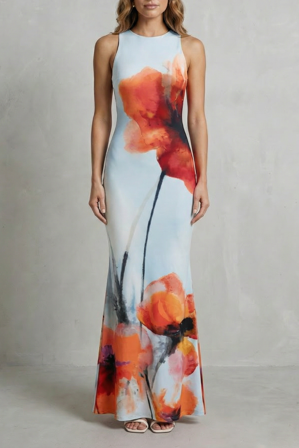 Fiorielle – Artistic floral print – Fishtail maxi dress