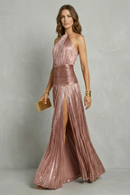 Luminara – Metallisch drapierte Eleganz – Maxikleid