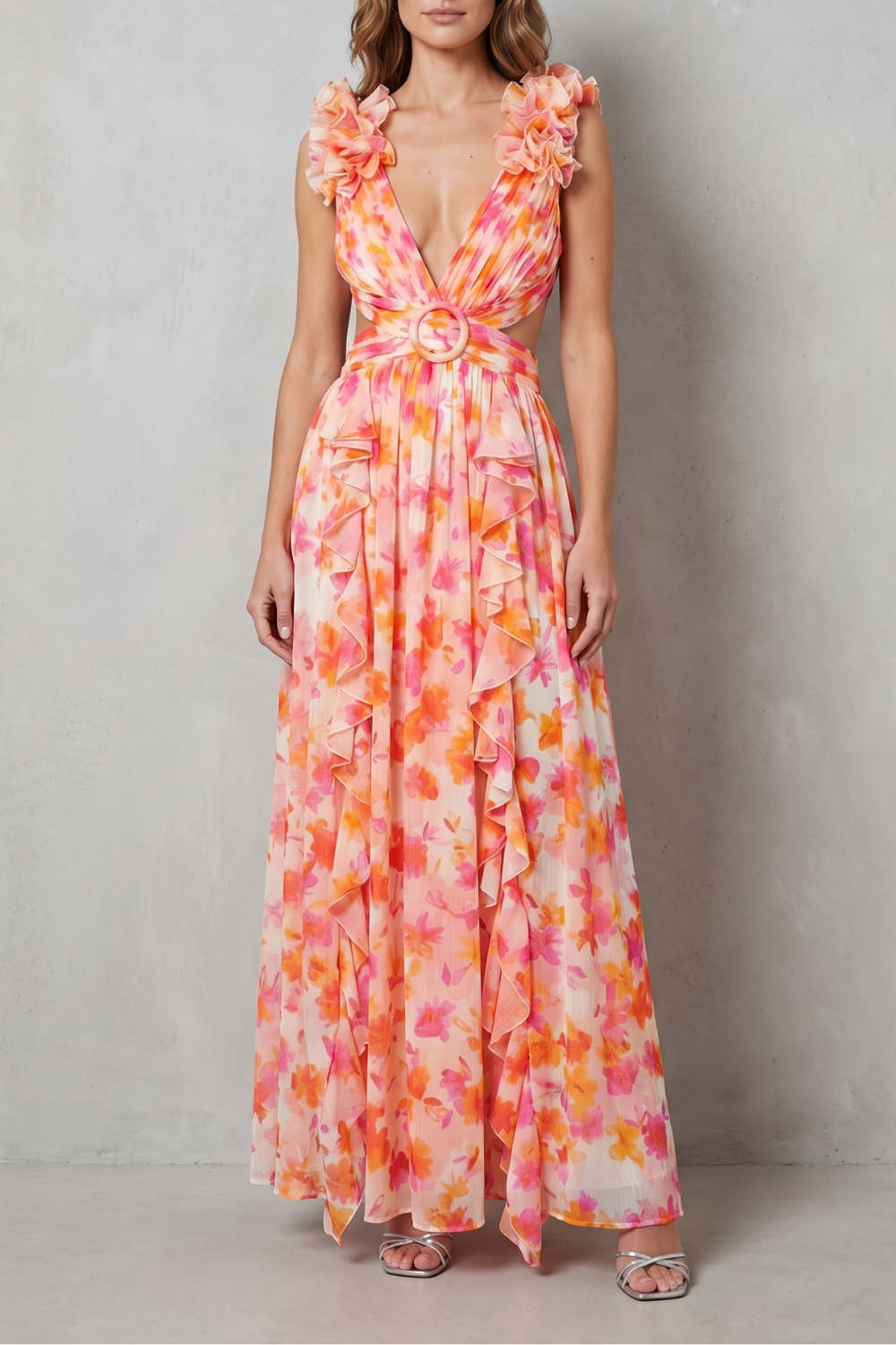 Elizara – Gerüschte Blumenromantik – Maxikleid