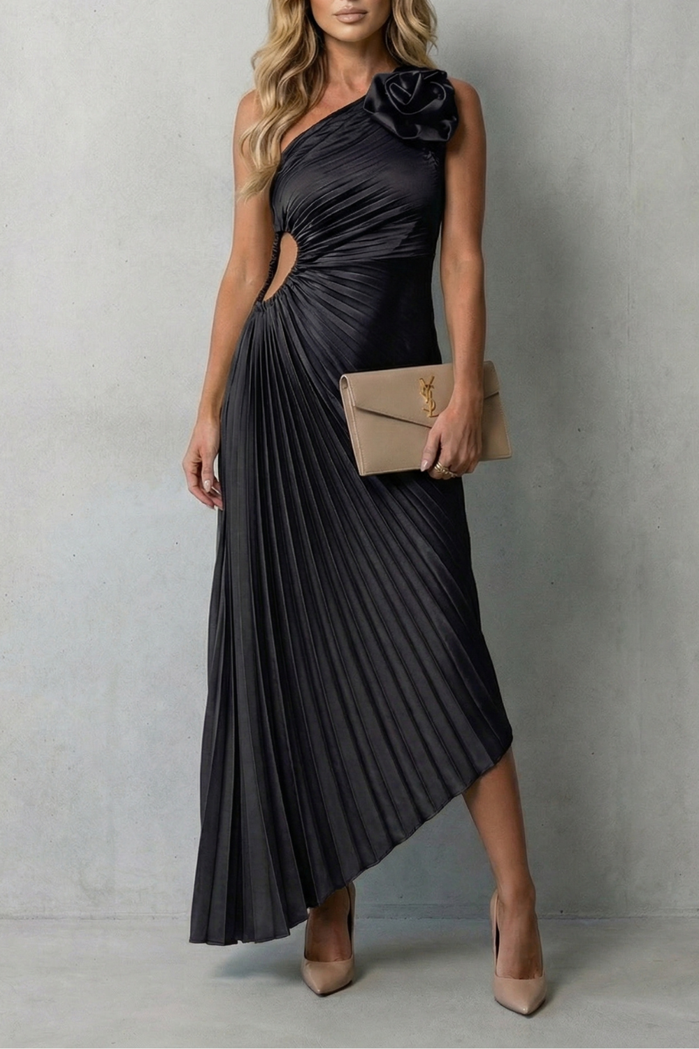 Felicity – Statement-Eleganz – Plissiertes Maxikleid mit One-Shoulder-Träger für Damen
