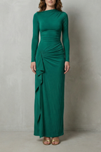 Veneta – Skulptierter Seitendrapée – Maxi-Kleid mit langen Ärmeln