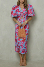 Valerissa – Bold abstract statement – Puff sleeve midi dress
