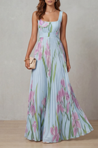 Vivienna – Watercolour floral – Pleated maxi dress