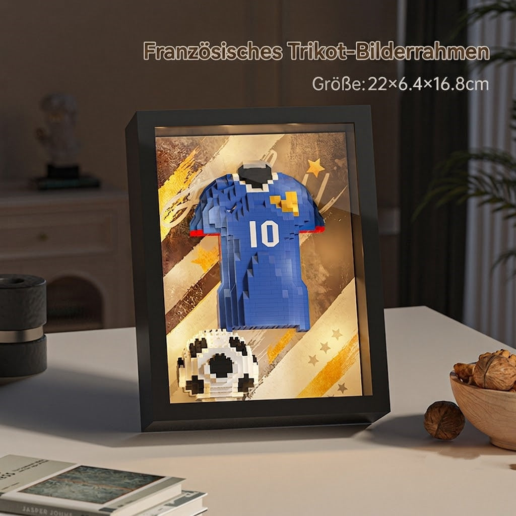 🏆Fußball-Legenden 3D Rahmen⚽: DIY Klemmbaustein-Set mit warm-weißen LEDs