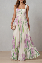 Vivienna – Watercolour floral – Pleated maxi dress