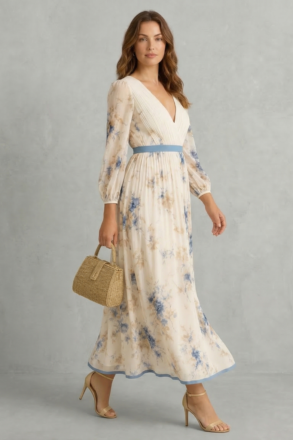 Esméline – Romantische Plissees – Florales Maxikleid