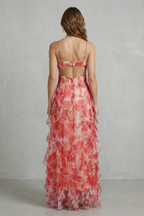 Fiorella – Aquarellblüten-Fluss – Maxikleid aus gerafftem Chiffon