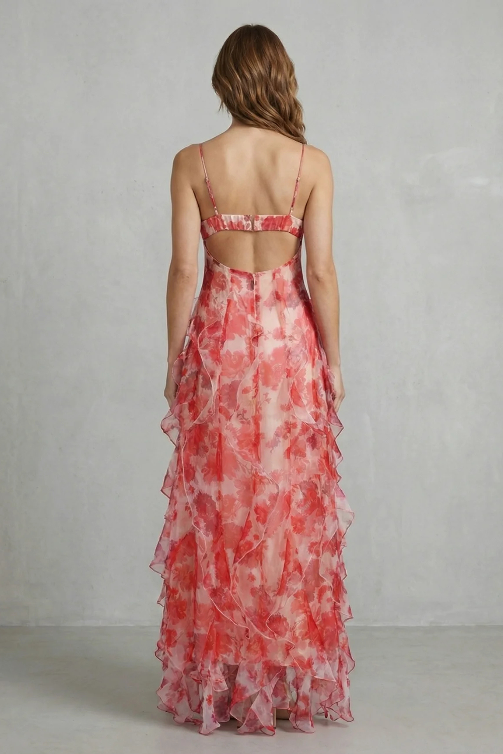 Fiorella – Aquarellblüten-Fluss – Maxikleid aus gerafftem Chiffon