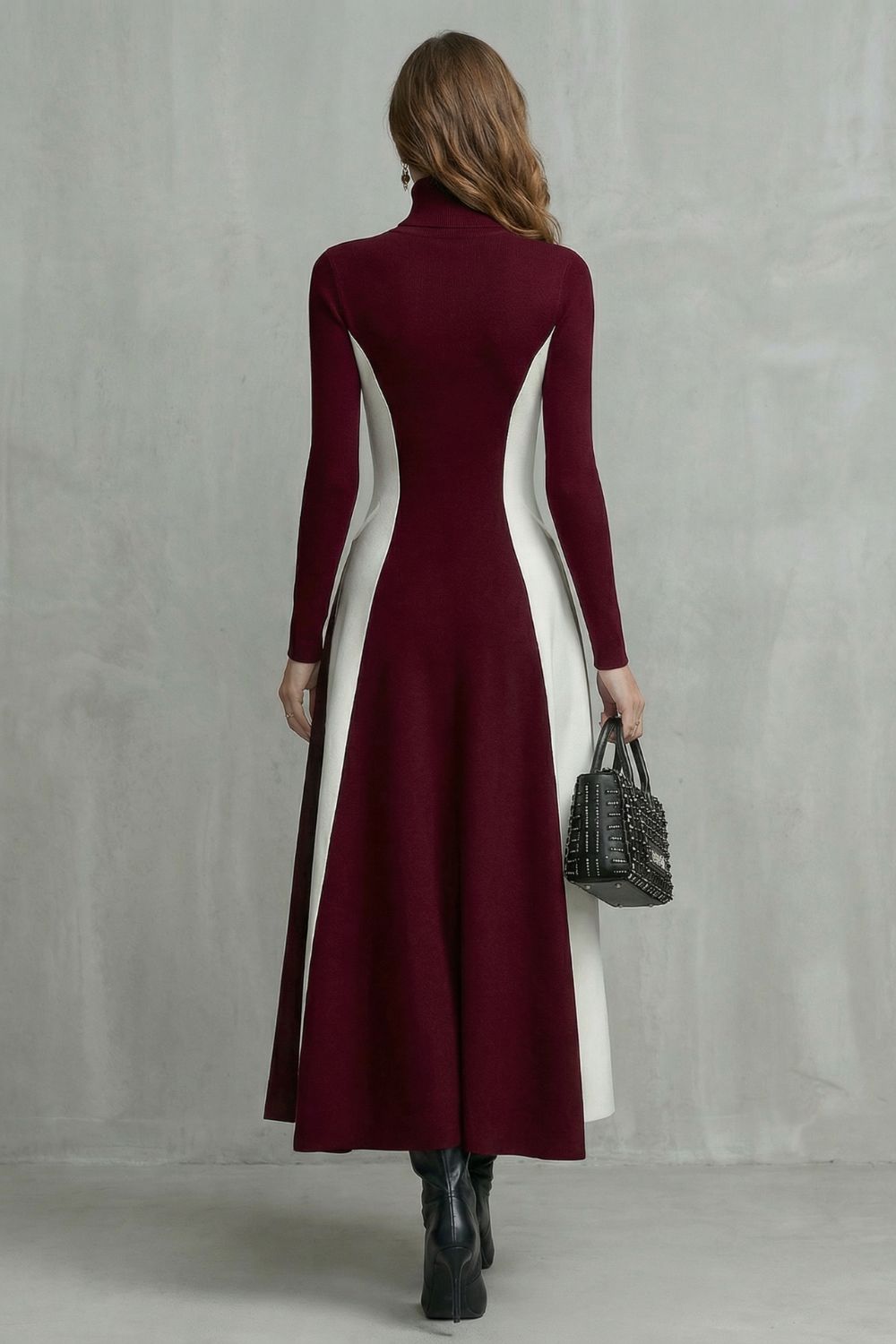 Mariveille – Geformter Kontrastfluss – Rollkragenkleid