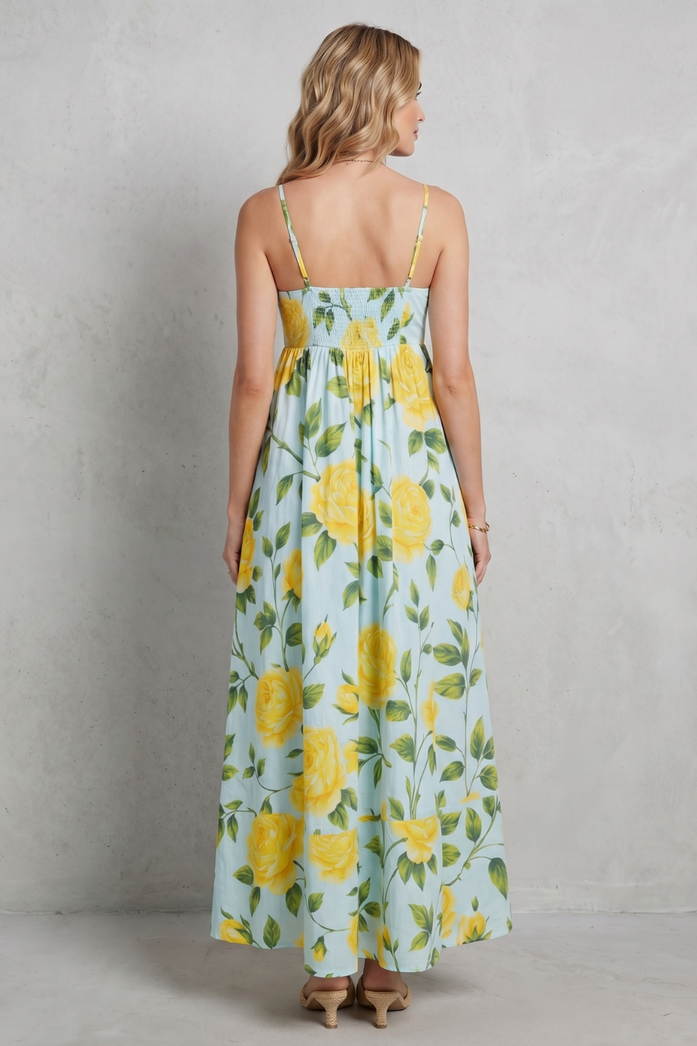 Roselune – Blumenmuster mit eckigem Ausschnitt – Maxikleid