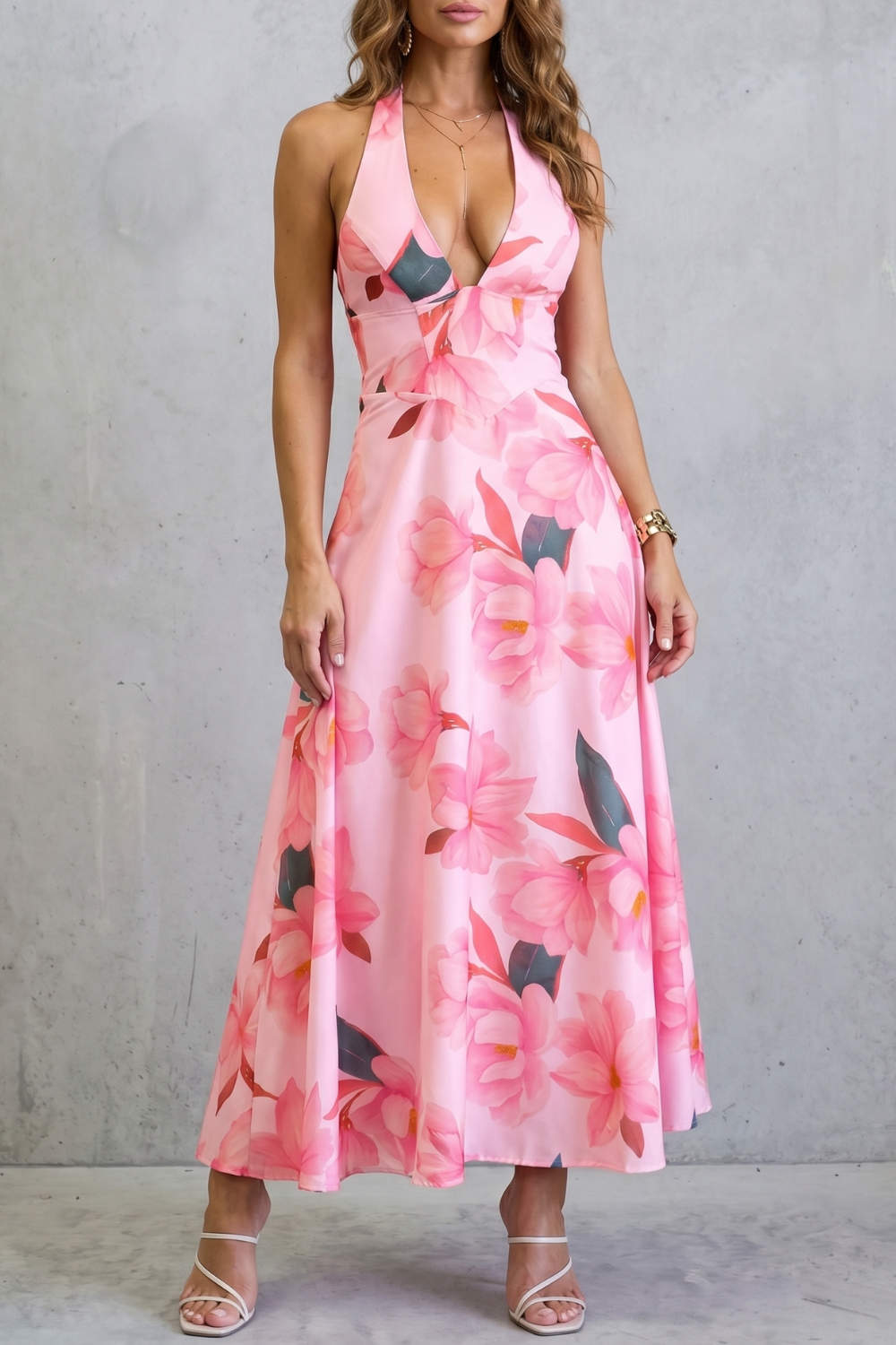 Florévia – Rückenfreie florale Eleganz – Maxikleid