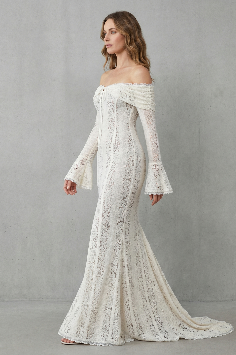 Elarina – Romantische Spitzen-Silhouette – schulterfreies Maxikleid