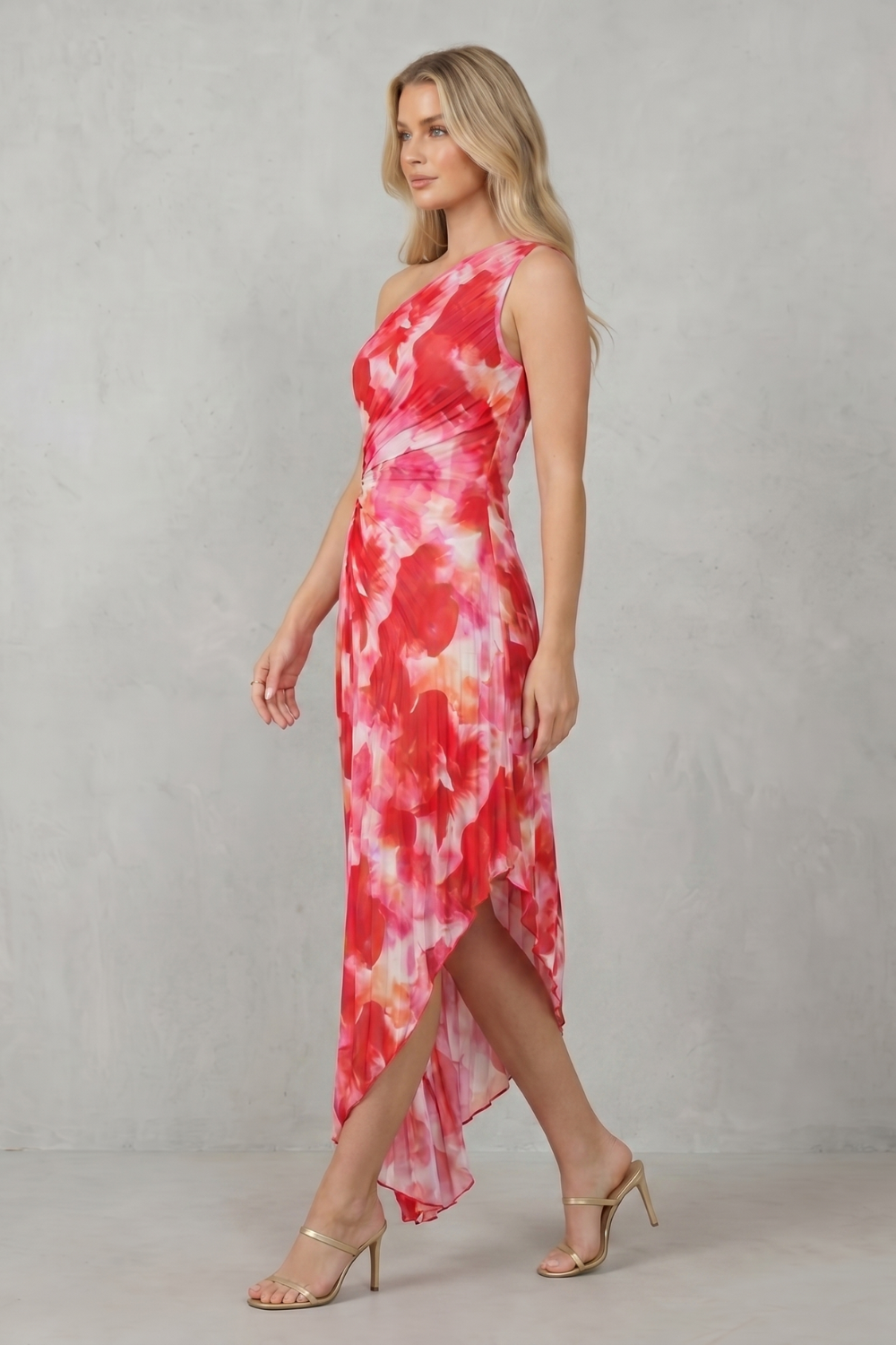 Juniper – Bold bloom – Bedrucktes asymmetrisches Maxikleid für Damen