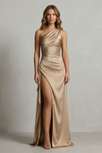 Seraphina – Flüssige Satin-Verführung – One-Shoulder Maxikleid