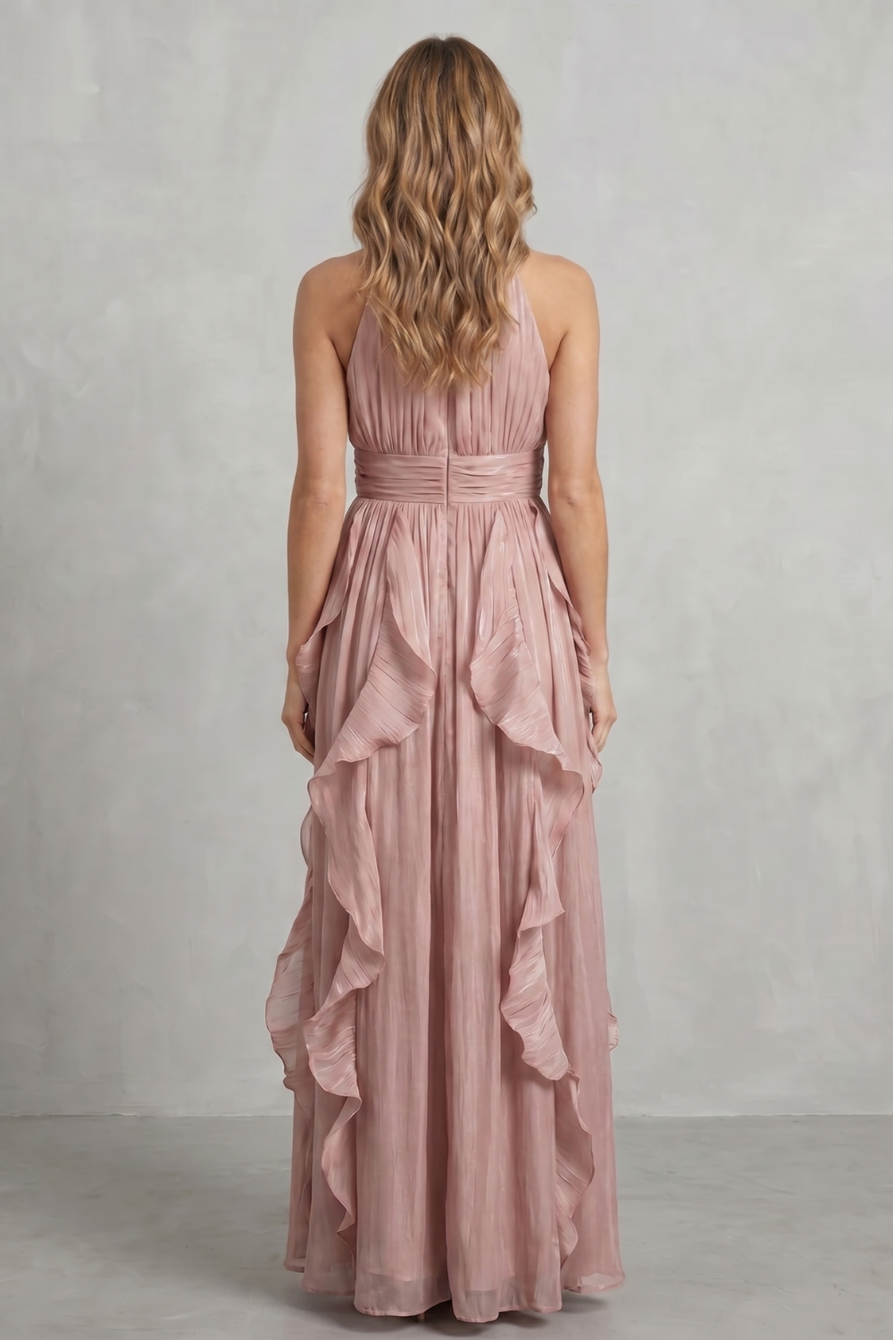Rosamira – Geraffte Chiffon-Eleganz – Maxikleid