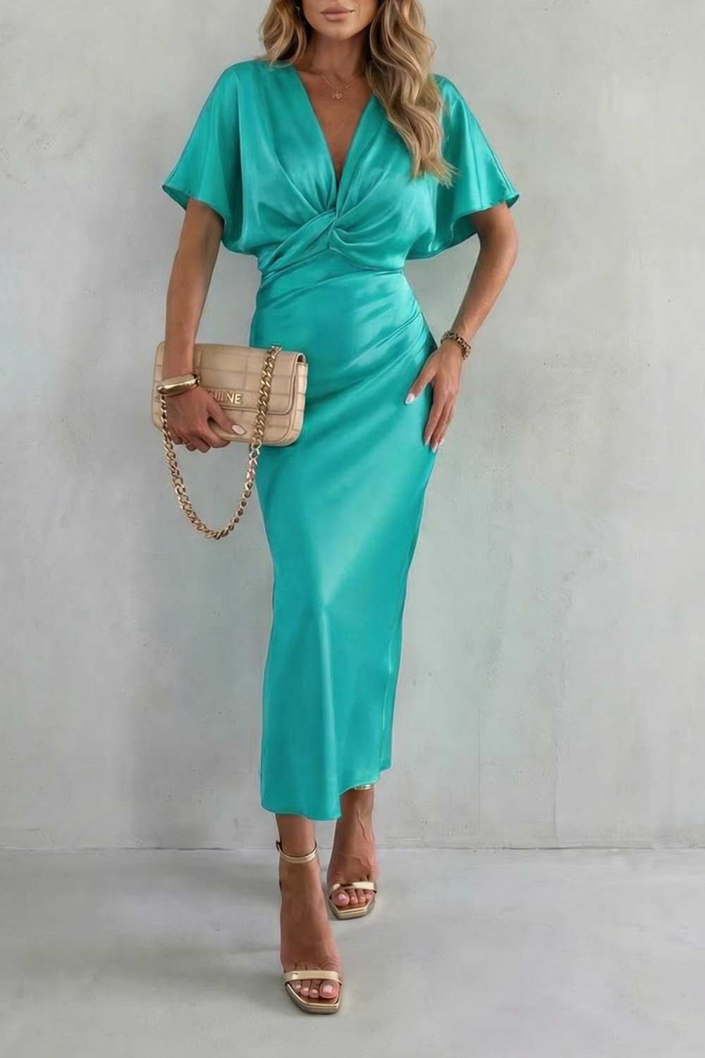 Satinéa – Eleganz mit Knotendetail an der Taille – Midikleid