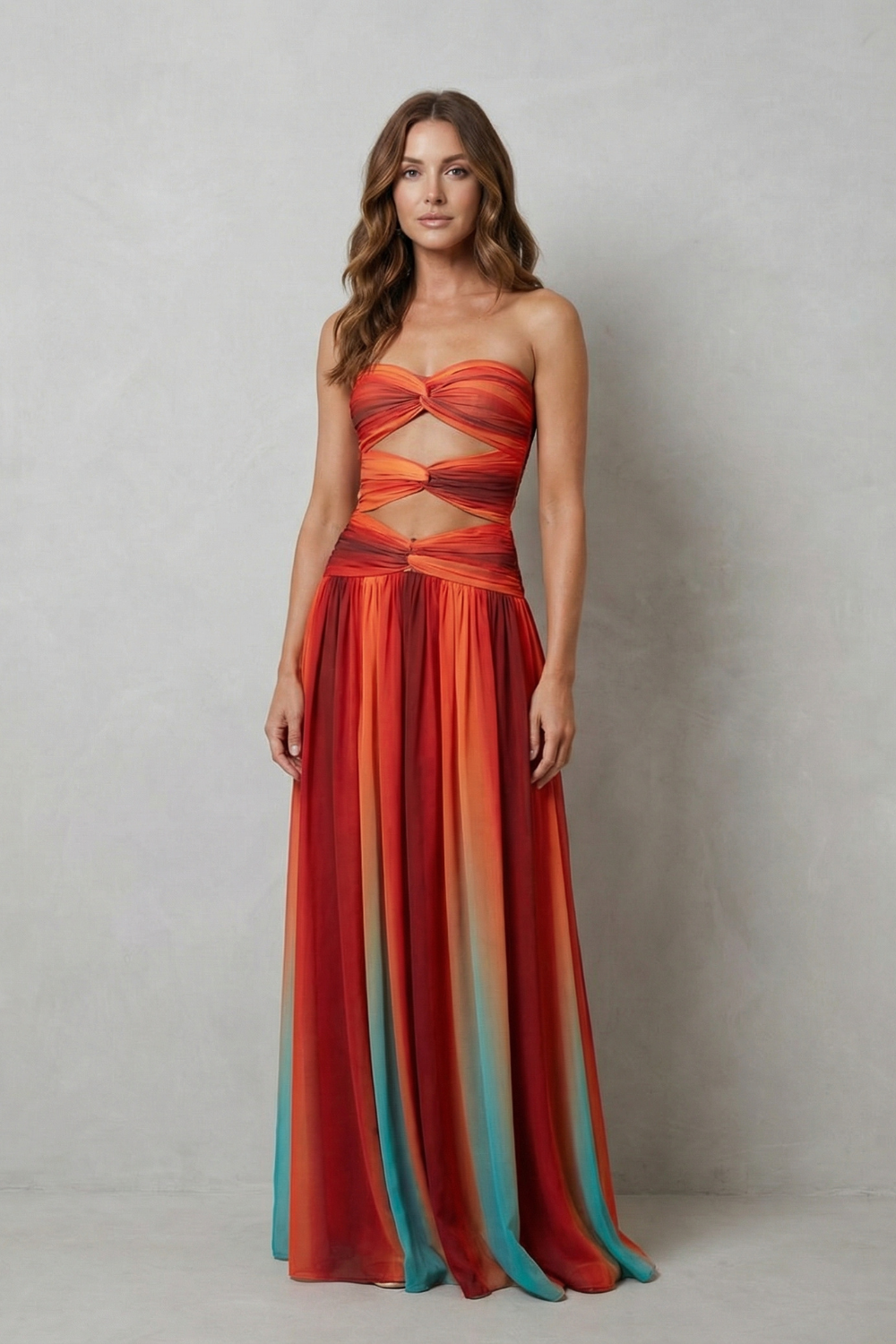 Zafrina – Sunset ombré allure – Strapless maxi dress